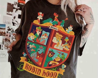 Disney Robin Hood-personages groepsfoto retroshirt, Little John Skippy Sir Hiss Maid Marian Tee, familievakantiereis Magic Kingdom