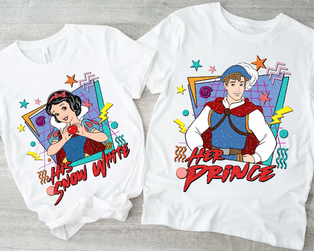 Retro 90S Disney Couples Snow White And Prince T-Shirt, Disney Valentine'S Day Couple Matching Tee, Magic Kingdom Disneyland Wdw Trip Gift