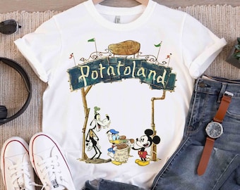 Vintage Micky Goofy Donald Willkommen im Potatoland T-Shirt, Disney Micky und Freunde passendes T-Shirt, Magic Kingdom Disneyland Familie Reise