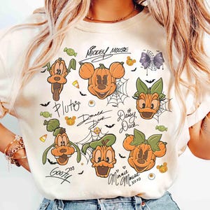 Vintage Disney Halloween Pumpkin Signature Shirts, Mickey And Friends Halloween Shirt, Halloween Party Shirt, Disney Family Halloween Shirts