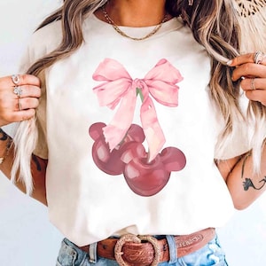 Cute Minnie Cherry Coquette Bow Shirt, Disney Minnie Mouse Coquette Shirt, Disneyland Coquette Shirt, Mickey and Friends Shirt , Family Trip