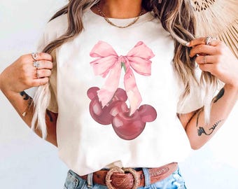 Schattige Minnie Cherry Coquette strikshirt, Disney Minnie Mouse Coquette shirt, Disneyland Coquette shirt, shirt Mickey en vrienden, familie-uitje