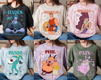 Retro Disney Hercules Characters Group T-shirt, Phil Megara Hercules Pain Panic Hades Shirt, Disneyland Family Matching Vacation 2026 Trip