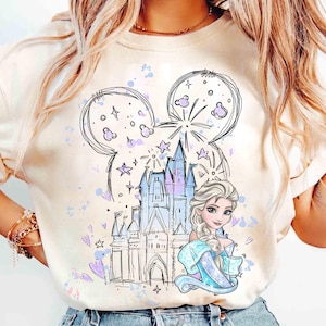 Disney Castle Frozen Elsa Princess Portrait Mickey Ears Shirt, WDW Disney Parks Magic Kingdom Disneyland Family Vacation Holiday Gift