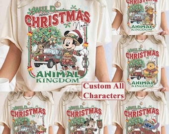 Customize Disney Wild About Christmas Light Shirt, Mickey And Friends Animal Kingdom Xmas Tee, Lion King Stitch Pooh Safari Mode, WDW Trip