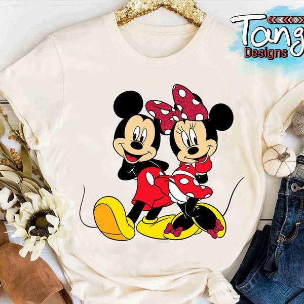 Cute Disney Mickey and Minnie Mouse Classic Pose Portrait Shirt, Magic Kingdom Unisex T-shirt Family Birthday Gift Adult Kid Toddler Tee