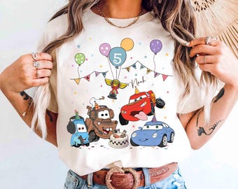Personalized Disney Cars Birthday Boy Shirt, Lightning McQueen Mater Hudson Sally Cars Birthday Boy, Birthday Girl Gift, Cars Land Trip
