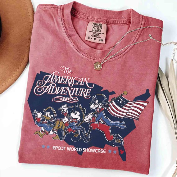 Comfort Colors American Adventure And EPCOT World Showcase Shirt, Disney USA 250th Anniversary 4th of July Mickey Friends US Flag Patriotic