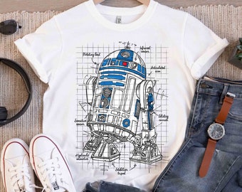 Star Wars R2-D2 Astromech Droid Schematic Vintage T-Shirt, Die letzten Jedi-T-Shirt, Disney Hollywood Studios Galaxy's Edge Familienurlaub