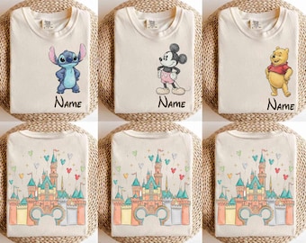 Camiseta personalizada de todos los personajes de Disney, camiseta a juego de Mickey y sus amigos, Stitch, Cars y Pooh, camiseta para las vacaciones familiares en Disneyland 2026