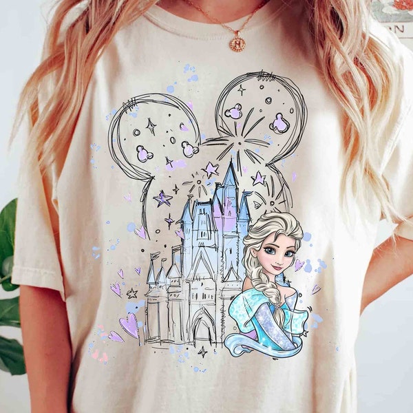 Disney Castle Frozen Elsa Princess Portrait Mickey Ears Shirt, WDW Disney Parks Magic Kingdom Disneyland Family Vacation Holiday Gift