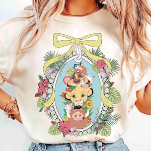 Coquette Bow Disney Lion King Floral T-shirt, Simba Timon Pumbaa Hakuna Matata Tee, WDW Disneyland Animal Kingdom Family Vacation 2025 Trip
