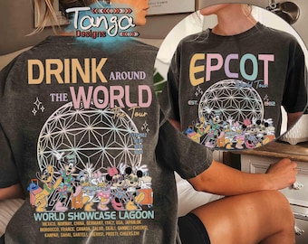 Camiseta dupla face Epcot Drink Around The World Mickey World Showcase Comfort Color, Disney Travel Around the World, Epcot Drink Team Matching