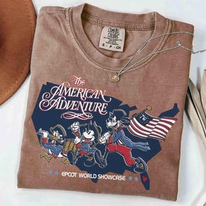 Comfort Colors American Adventure And EPCOT World Showcase Shirt, Disney USA 250th Anniversary 4th of July Mickey Friends US Flag Patriotic image 4