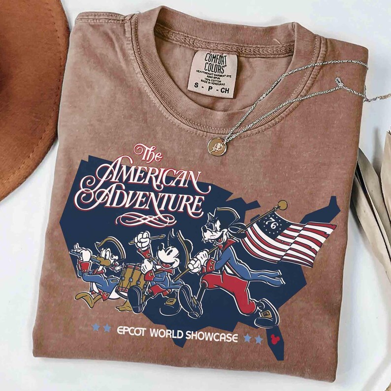 Comfort Colors American Adventure And EPCOT World Showcase Shirt, Disney USA 250th Anniversary 4th of July Mickey Friends US Flag Patriotic image 4