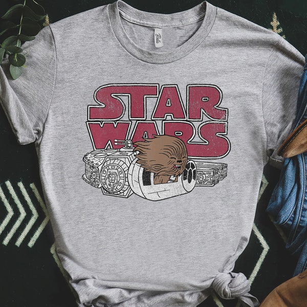 Star Wars Chewie Chewbacca Millennium Falcon Doodle Retro Shirt, Galaxy's Edge Unisex T-shirt Family Birthday Gift Adult Kid Toddler Tee