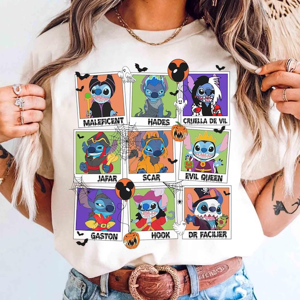 Stitch Costume Disney Villains Halloween T-shirt, Stitch Emotion Photos Tee, Maleficent Shirt, Scar Hades, Cruella Tee,Mickey's Not So Scary