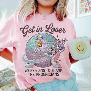 Mickey & Friends Spaceship Earth Epcot Shirt, Figment Get in Loser Thank The Phoenicians Family Vacation Tee, WDW Epcot World Tour 2026 Tee image 2