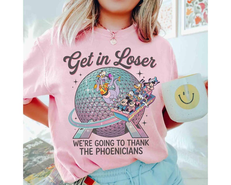 Mickey & Friends Spaceship Earth Epcot Shirt, Figment Get in Loser Thank The Phoenicians Family Vacation Tee, WDW Epcot World Tour 2026 Tee image 2