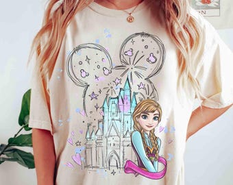 Camisa con retrato de la princesa Anna de Frozen en acuarela del Castillo Mágico de Disney, viaje de niña a los Parques Disney, regalo de vacaciones familiares en Magic Kingdom Disneyland