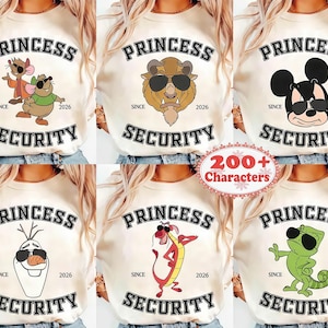 Camiseta personalizada de seguridad de Mickey, Olaf, Mushu y las Princesas Disney. Camiseta para el Día del Padre, regalo de cumpleaños para papá, cumpleaños para novio, papá e hija.