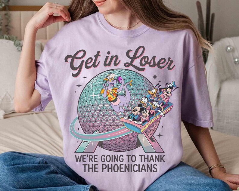 Mickey & Friends Spaceship Earth Epcot Shirt, Figment Get in Loser Thank The Phoenicians Family Vacation Tee, WDW Epcot World Tour 2026 Tee image 3