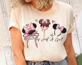 Disney Coquette Bow Literally Just A Girl Pink T-shirt, Minnie Mouse Girl Trip Outfits, WDW Disneyland Vacation 2026 Shirt, Family Holiday