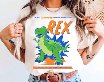 Camiseta con retrato del dinosaurio Rex de Toy Story de Disney Pixar, camiseta de Buzz Lightyear y Woody, regalo navideño familiar de los parques Disney (WDW y Disneyland)