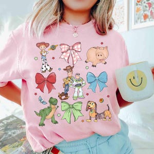 Coquette Bows Watercolor Disney Toy Story Shirt, Pixar Toy Story T-shirt, Woody Jessie Buzz Alien Rex Tee, Disneyland Family Matching Trip