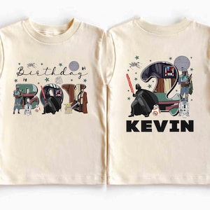 Custom Name Age Star Wars Birthday Boy Girl Kids T-shirt, Personalized Star Wars Darth Vader Boba Fett Tee, Disneyland Family 2025 Trip