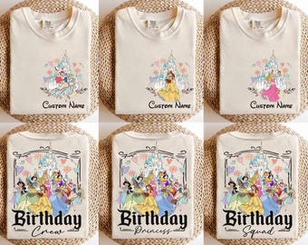 2-sided Personalized Disney Princess Birthday Group Shirt, WDW Disneyland Castle Family Birthday Tee, Birthday Girl Best Birthday Trip Ever