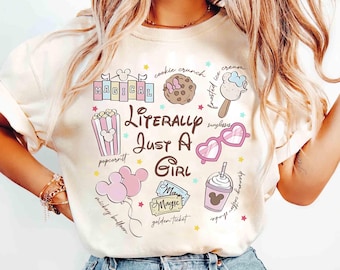 Retro Pastel Disney Literally Just A Girl Pink T-shirt, Minnie Mouse Girl Trip Outfits, WDW Disneyland Vacation 2026 Shirt, Family Holiday