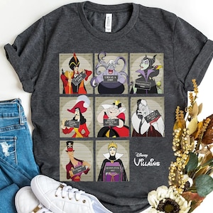 Disney Villains Mugshot Squad Ursula Evil Queen Cruella Shirt, Magic Kingdom Unisex T-shirt Family Birthday Gift Adult Kids Toddler Tee