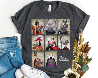Disney Villains Mugshot Squad Ursula Evil Queen Cruella Shirt, Magic Kingdom Unisex T-shirt Family Birthday Gift Adult Kids Toddler Tee