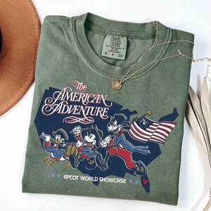 Comfort Colors American Adventure And EPCOT World Showcase Shirt, Disney USA 250th Anniversary 4th of July Mickey Friends US Flag Patriotic image 3