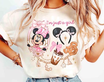Minnie Mouse Coquette Bow Disney Shirts, I'm Just A Girl Minnie Shirts, Disney Girl Trip 2026 Shirts, Disney Besties Shirt, WDW Family Tee