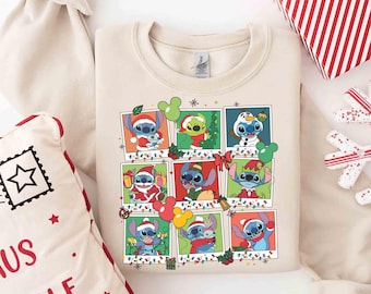 Disney Lilo & Stitch-kostuum kerstman kerstshirt, Stitch Xmas Take Photos T-shirt, Disney Christmas Party Gift, Kerstmis familievakantie T-shirt