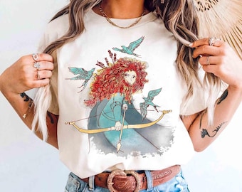 Disney Brave Merida Princess Watercolor Sketch Portrait Shirt, Magic Kingdom Trip Unisex T-shirt Family Birthday Gift Adult Kid Toddler Tee