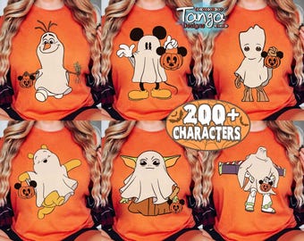 Retro Customize Disney All Characters Halloween Shirt, Mickey & Friends Ghost Tee, Personalized Disney Parks Family Halloween Trip Gifts