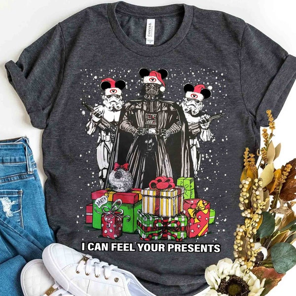 Star Wars Santa Darth Vader And Stormtrooper I Can Feel Your Presents Christmas T-shirt, Disney Star Wars Xmas Light Tee, Galaxy's Edge Gift