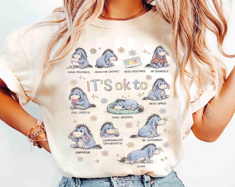 Cute Eeyore It’s Ok To Be Different Autism Goose Shirt, Autism Acceptance Winnie The Pooh Tee, Special Education Teacher Tee, Neurodiversity image 1