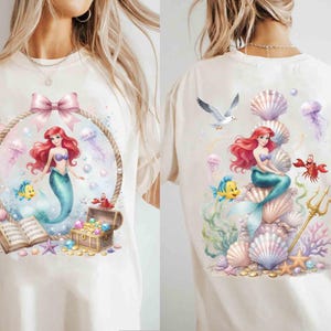Retro The Little Mermaid Ariel Princess & Flounder T-shirt, Ariel Princess Tee, Disneyland Girl Trip, Girly Aesthetic Disney Girls Trip Tee image 3