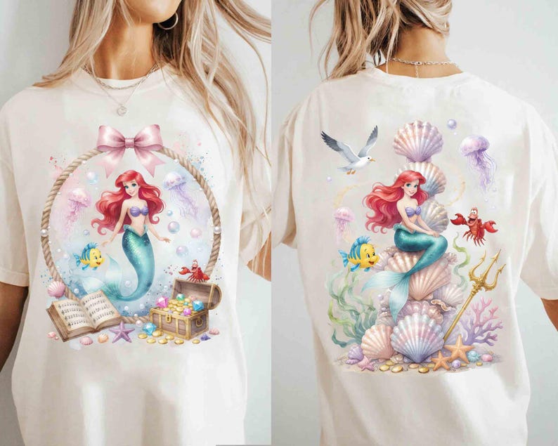 Retro The Little Mermaid Ariel Princess & Flounder T-shirt, Ariel Princess Tee, Disneyland Girl Trip, Girly Aesthetic Disney Girls Trip Tee image 3