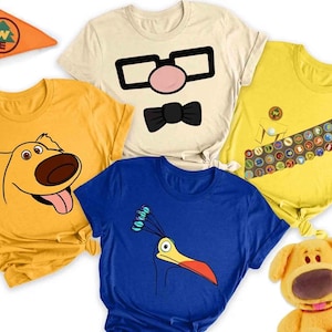 Disney Pixar Up Big Face Cartoon Halloween Costume Shirt, Carl Russell Patches Dug Dog Kevin Cosplay Tee, Mickey&#39;s Not So Scary Party Gift