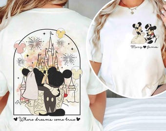 Spersonalizowana koszulka z Myszką Miki i Minnie: Panna Młoda i Pan Młody, Nowożeńcy, Spersonalizowana koszulka Disney dla pary, Prezent dla żony i męża na miesiąc miodowy
