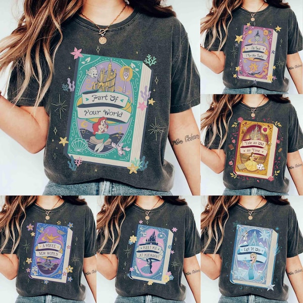 Retro Disney Princess Story Comfort Colors Shirt, Belle Ariel Elsa Cinderella, Magic Kingdom Magical Castle Tee, Walt Disney Girl Trip Gift