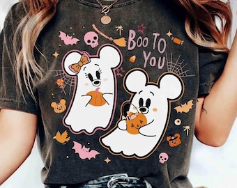 Comfort Colors® Mickey And Minnie Ghost Vintage Disney Spooky Vibes, Boo To You Tee, Girly Disney Halloween, WDW Family Spooky Season Gifts