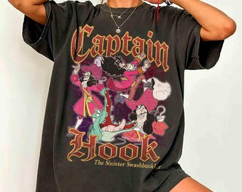 Vintage 90s Bootleg Disney Villains Captain Hook Shirt, Disney Peter Pan Matching Tee, Girl Trip Outfits, WDW Family Vacation 2026 Shirt