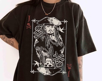 Vintage Disney Captain Jack Sparrow Spielkarte Shirts, Fluch der Karibik T-Shirt, Disney Piraten Shirts, Disneyland Familie Reise 2026