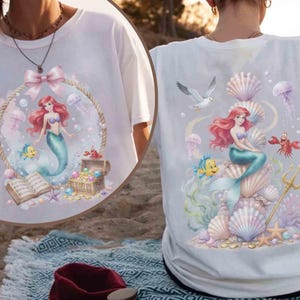 Retro The Little Mermaid Ariel Princess & Flounder T-shirt, Ariel Princess Tee, Disneyland Girl Trip, Girly Aesthetic Disney Girls Trip Tee image 2
